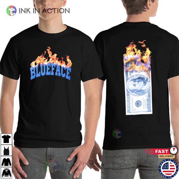 Blueface Flames Money On Fire 2 Sided T-shirt