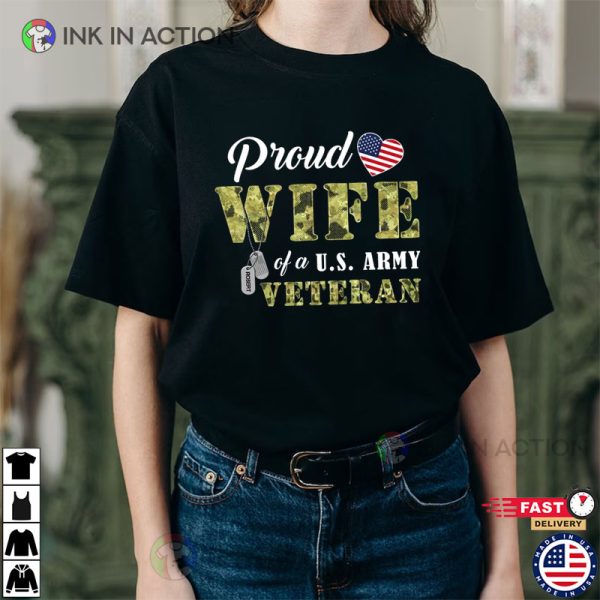 Customized Dogtag Proud Wife Of Veteran Shirt, Happy Veterans Day