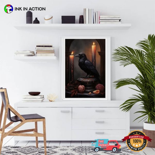 Dark Gothic Raven With Candles Witchy Wall Decor