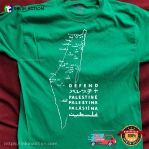 Defend Palestine Free Palestine Map T-shirt
