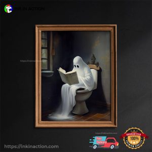 Ghost Reading In Toilet Funny Halloween Poster