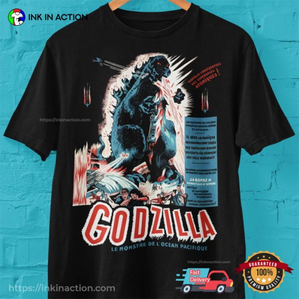 Godzilla French Movie Poster Retro T-shirt