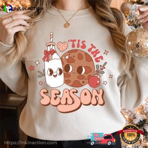 Groovy Christmas Tis The Season Cookie And Milk T-Shirt
