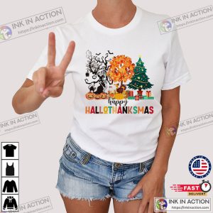 Happy Hallothanksmas Trees Holiday Season T-Shirt