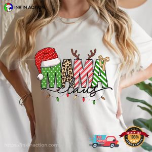 Mama Santa Christmas Light T Shirt 1