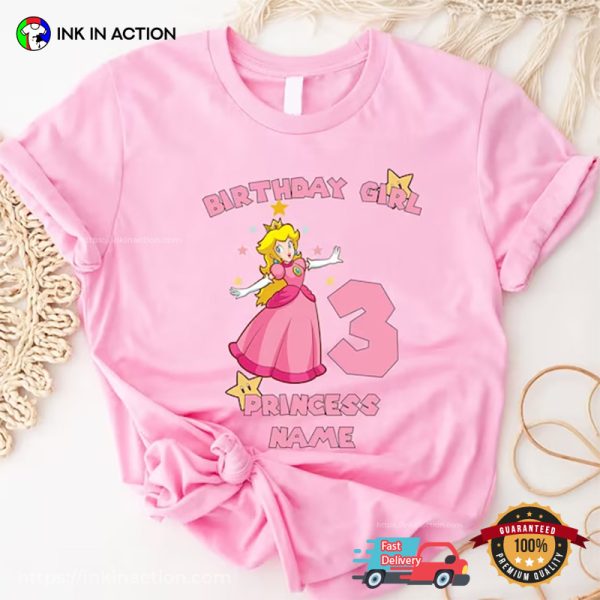 Personalized Mario Peach Princess Birthday Girl Name T-shirt