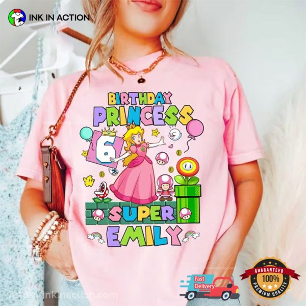 Personalized Mario Peach Princess Birthday Comfort Colors Tee