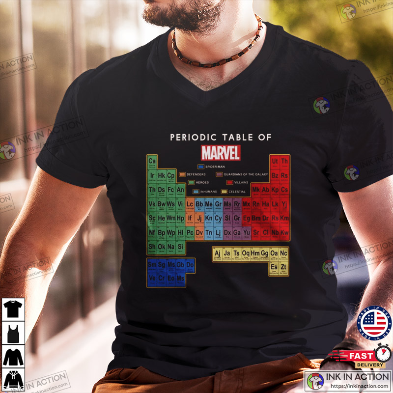 Periodic Table Of Marvel T-Shirt - Print your thoughts. Tell your stories.