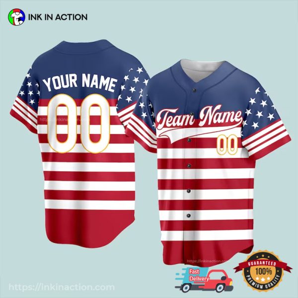 Personalized American Flag Independence Day Baseball Jersey
