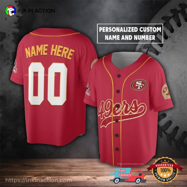 Personalized San Francisco 49er Game Day Red Baseball Jersey