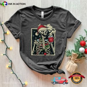 Skeleton Drink Hot Cocoa Vintage Christmas T Shirt 1