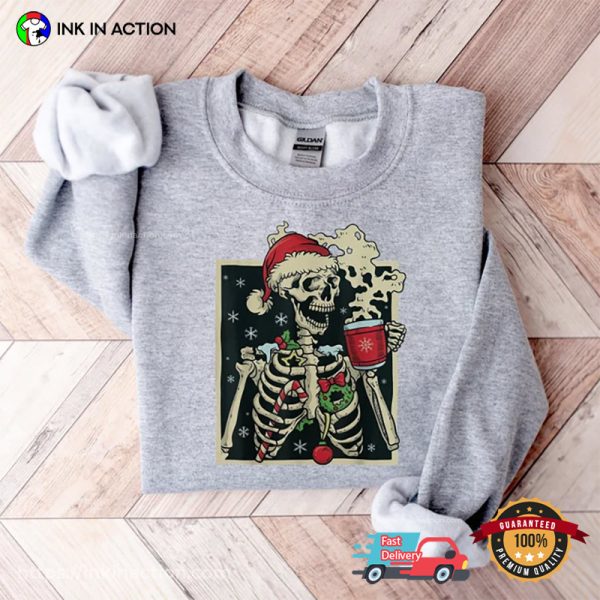 Skeleton Drink Hot Cocoa Vintage Christmas T-Shirt
