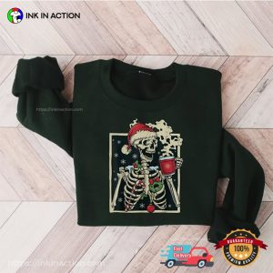 Skeleton Drink Hot Cocoa Vintage Christmas T Shirt 3