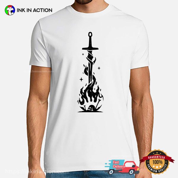 Sword On Fire Bonfire At Night T-Shirt