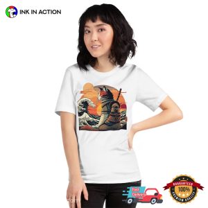 The Great Wave Samurai Cat Tokyo Fashion Style T-Shirt