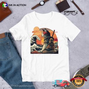 The Great Wave Samurai Cat Tokyo Fashion Style T-Shirt