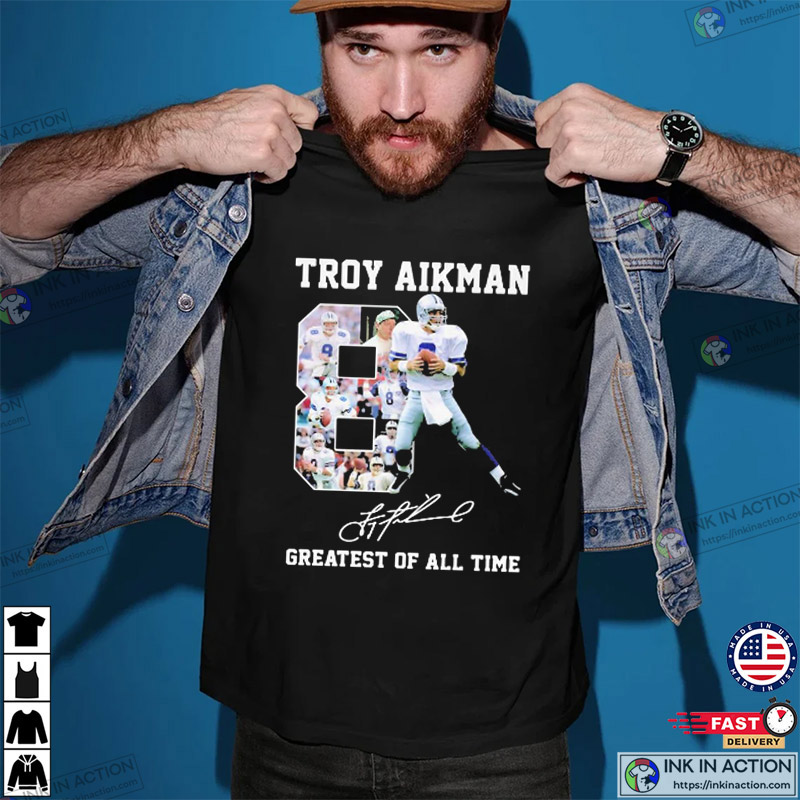 No.8 Troy Aikman Hall Of Fame Signature T-shirt - Ink In Action