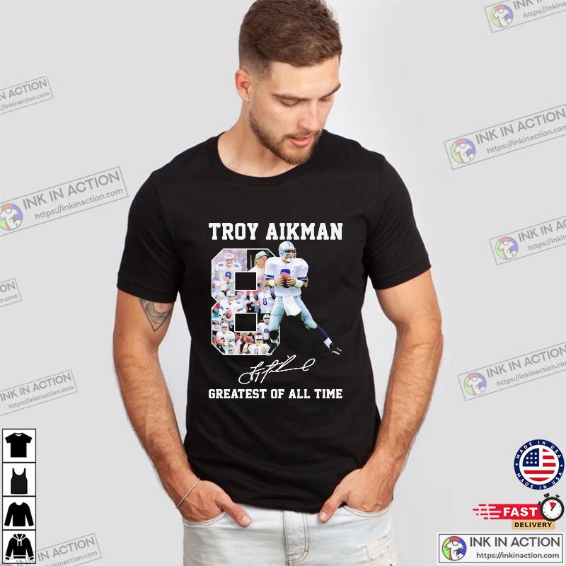 No.8 Troy Aikman Hall Of Fame Signature T-shirt - Ink In Action