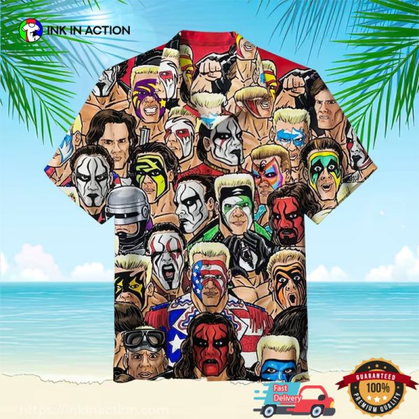 Wrestling Character Collage Art Mens Hawaiian Shirts