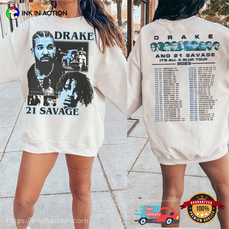 Drake And 21 Savage Tour 2023 Comfort Colors Tee - Ink In Action