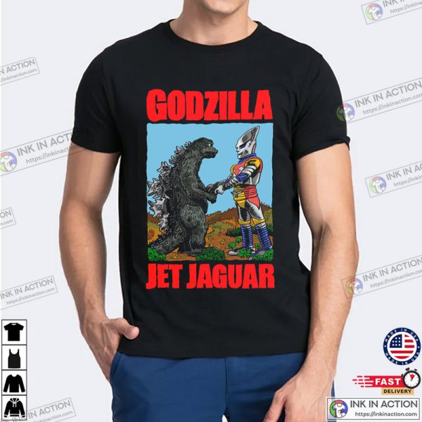 Godzilla And Jet Jaguar Handshake Cartoon T-Shirt