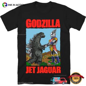 Godzilla And Jet Jaguar Handshake Cartoon T-Shirt