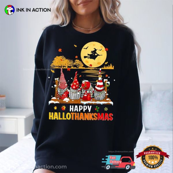 Happy Hallothanksmas Gnomes Witch Comfort Colors Tee