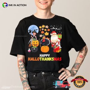 happy hallothanksmas Witch Gnome Santa T Shirt 1