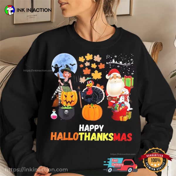 Happy Hallothanksmas Witch Gnome Santa T-Shirt