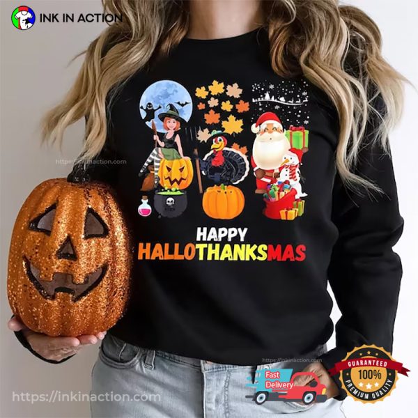 Happy Hallothanksmas Witch Gnome Santa T-Shirt