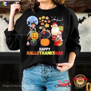 happy hallothanksmas Witch Gnome Santa T Shirt 4