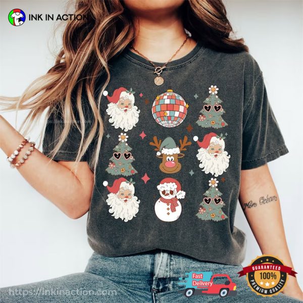 Retro Christmas Groovy Decor Comfort Colors Tee