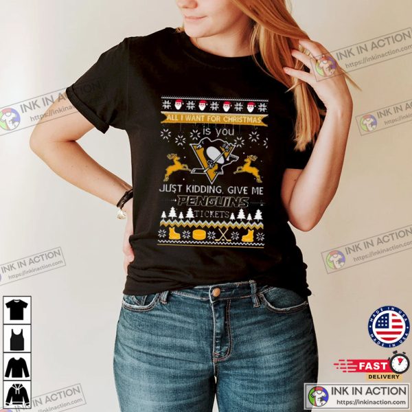 All I Want For Christmas Is Penguins Tickets Ugly Christmas 2023 T-shirt