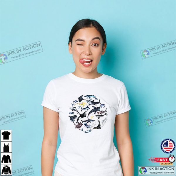 Blue Ocean Sea Creatures Conservation Graphic Tee