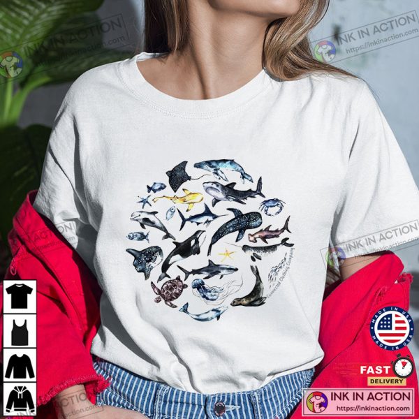 Blue Ocean Sea Creatures Conservation Graphic Tee