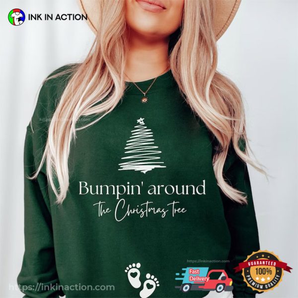 Bumpin Around The Christmas Tree Xmas Pregnancy Announcement Shirt