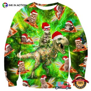 Cat Riding Dinosaur Funniest Ugly Christmas Sweater