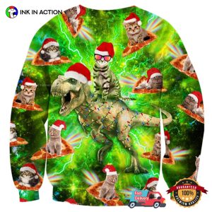 Cat Riding Dinosaur funniest ugly christmas sweater 2