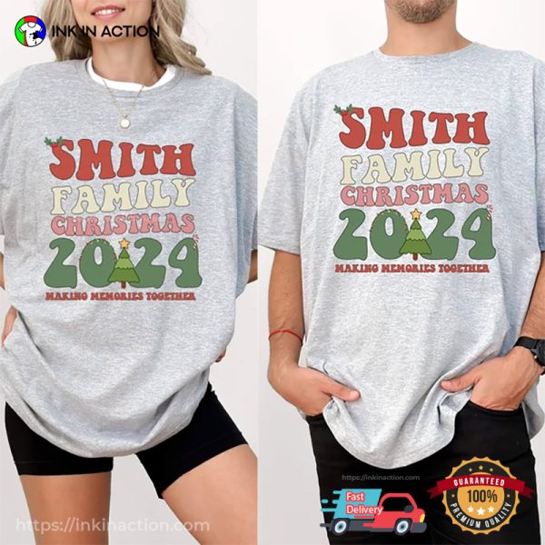 Christmas 2024 Family Xmas Shirts, Matching Custom Name Xmas T-Shirt