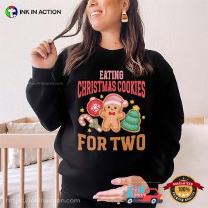 Eating Christmas Cookies For Two xmas pregnancy announcement Tee 2