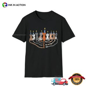 Funny Cat Menorah festival of lights Hanukkah Comfort Colors Tee 3