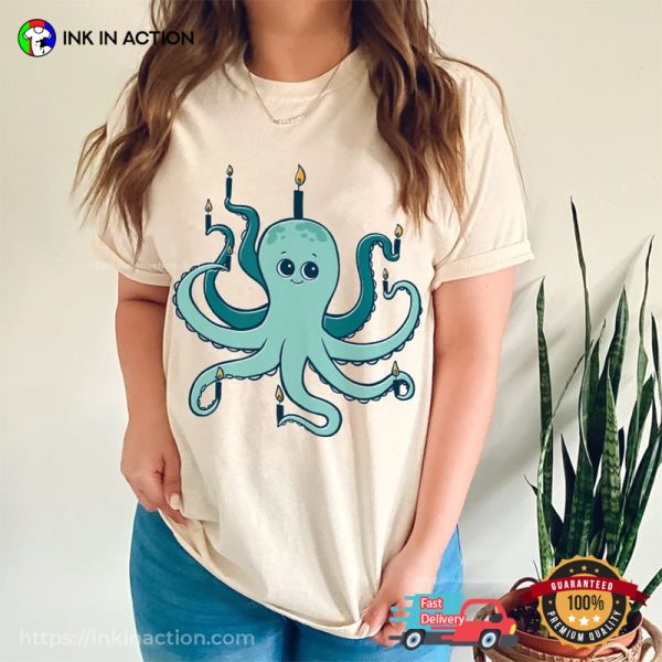 Funny Menorah Octopus Hanukkah T-shirt