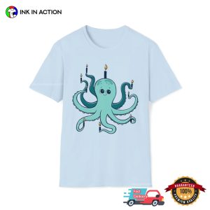 Funny Menorah Octopus Hanukkah T Shirt 3