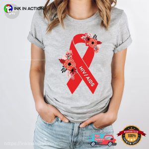 HIVAIDS Red Ribbon For Cancer Fighter Tee, world hiv aids day 3