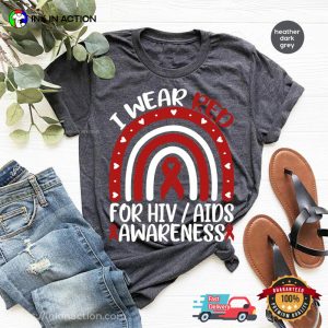 I Wear Red Ribbon For HIVAIDS Awereness Comfort Colors Tee 1