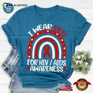 I Wear Red Ribbon For HIVAIDS Awereness Comfort Colors Tee 4