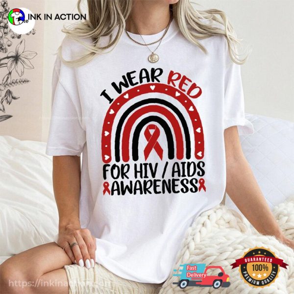 I Wear Red Ribbon For HIVAIDS Awereness Comfort Colors Tee