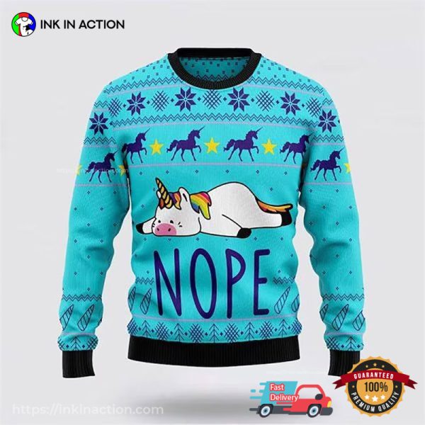 Lazy Unicorn Nope Ugly Christmas Sweater