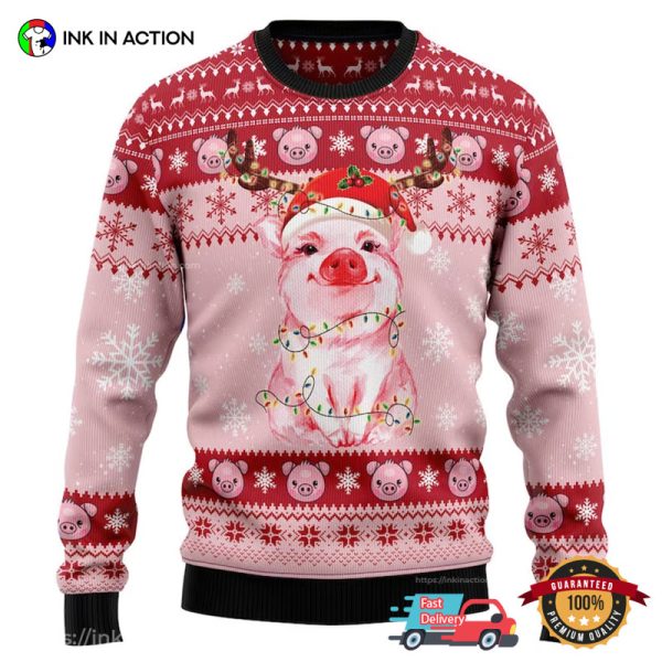 Lovely Pink Pig Cute Christmas Sweaters