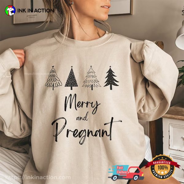 Merry And Pregnant Xmas Tree Vintage Tee Shirt